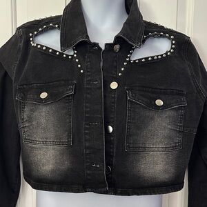 Fashion Nova Black Studded Jean Jacket